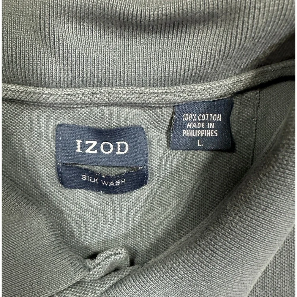 Izod Silk Wash Polo Shirt Men's Large Green 100% Cotton‎ Short Sleeve Pique